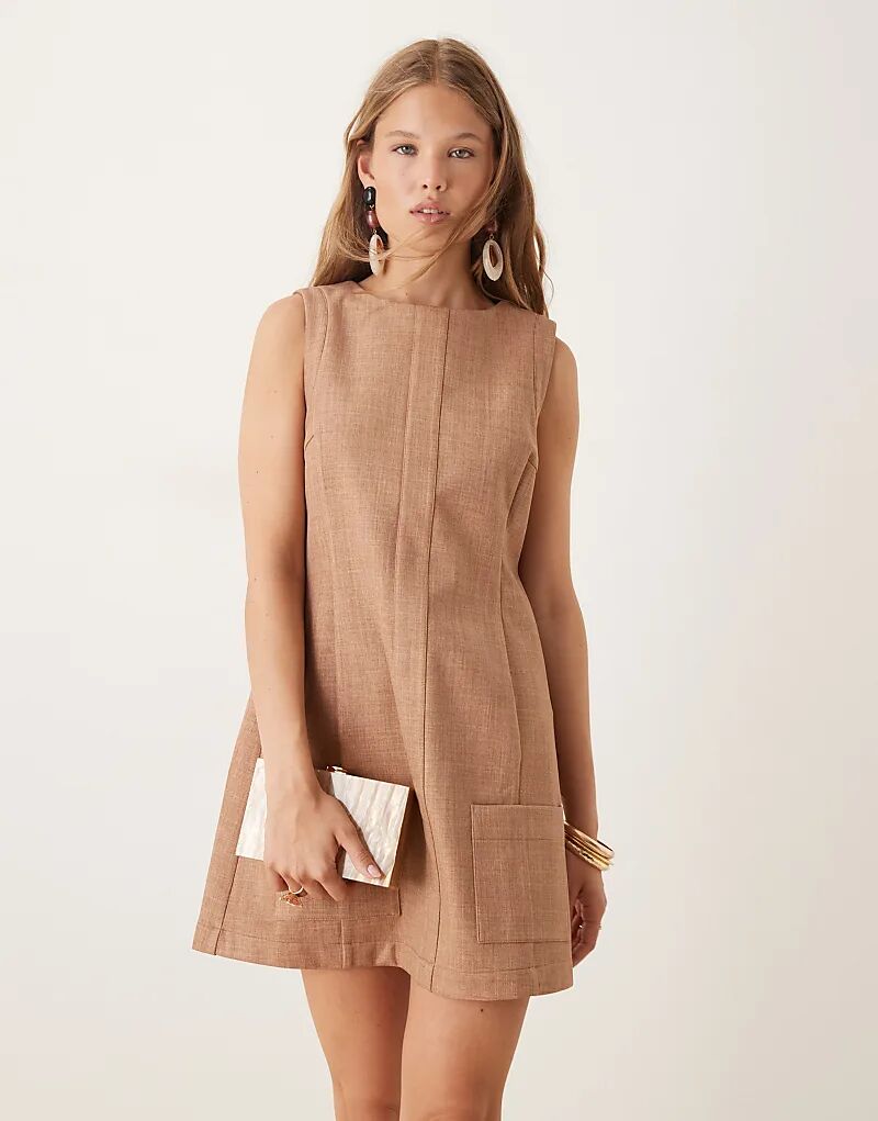 

Платье-мини ASOS DESIGN из плотной ткани с карманами верблюжьего цвета