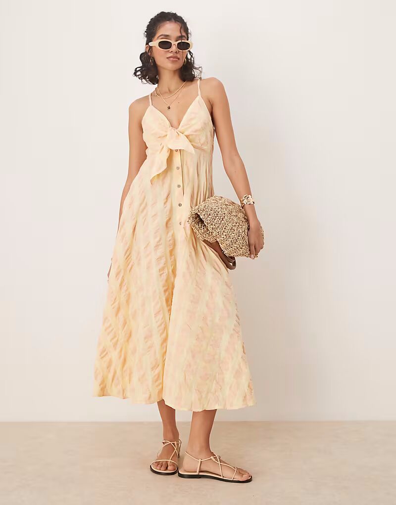 

Free People через платье миди в клетку в желтом цвете