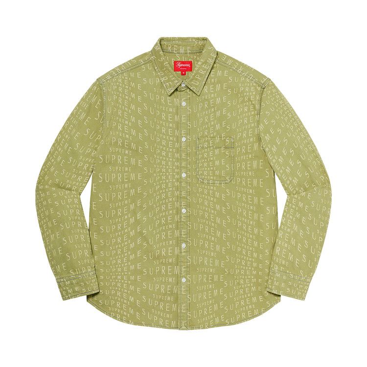 

Рубашка Supreme Wrap Jacquard Logos Denim Shirt, Sage