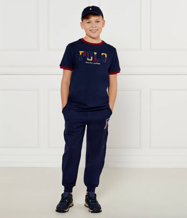 Футболка детская Polo Ralph Lauren с логотипом бренда и окантовкой, синий — фото 2