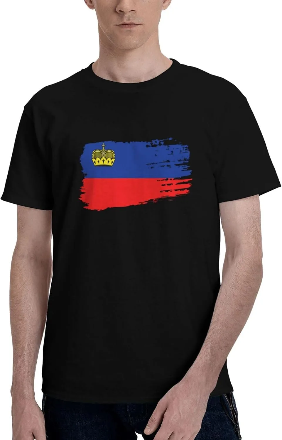 Футболка Liechtenstein с коротким рукавом, мужская, уличный стиль, хлопковая, повседневный топ Generic, черный — фото 2
