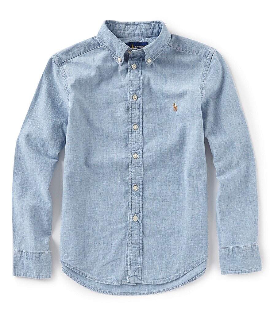 

Рубашка из шамбре с длинными рукавами для мальчиков Polo Ralph Lauren Big Boys 8–20, синий