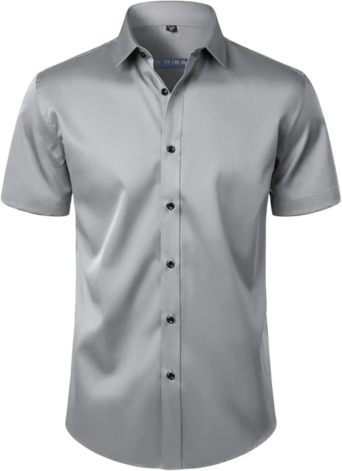 Мужская рубашка с коротким рукавом на пуговицах Slim Fit для офиса и повседневного стиля Generic, серый