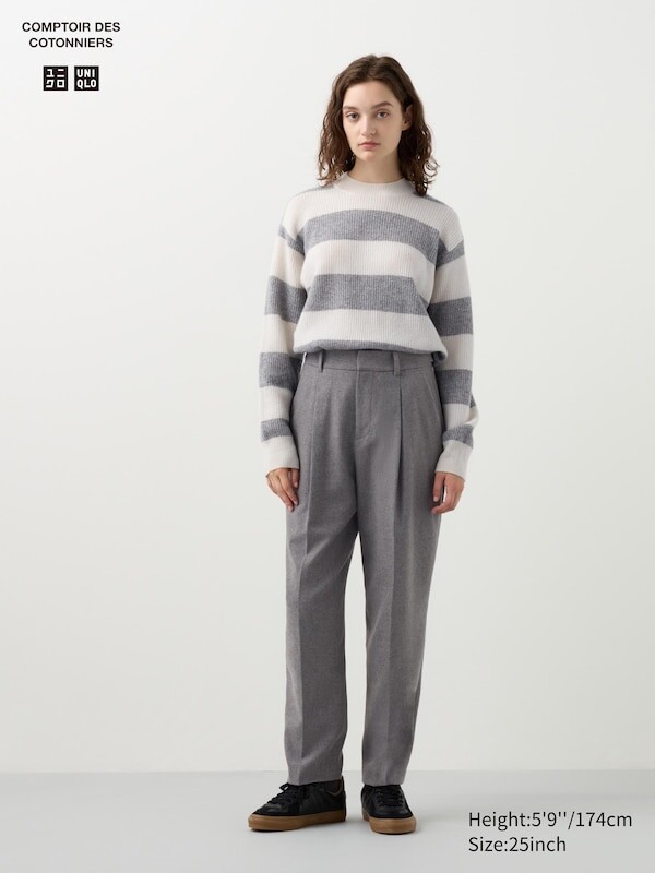 

Твидовые плиссированные зауженные брюки Uniqlo, серый