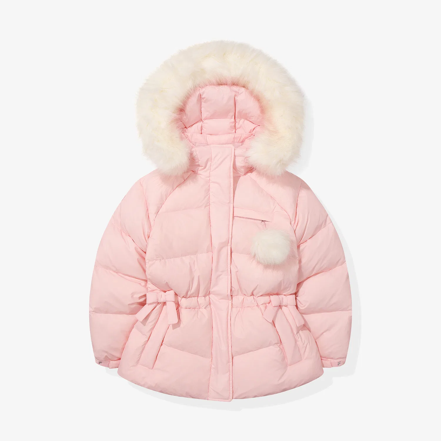 Детский пуховик с бантом и помпоном розовый от Fila Kids — фото 3