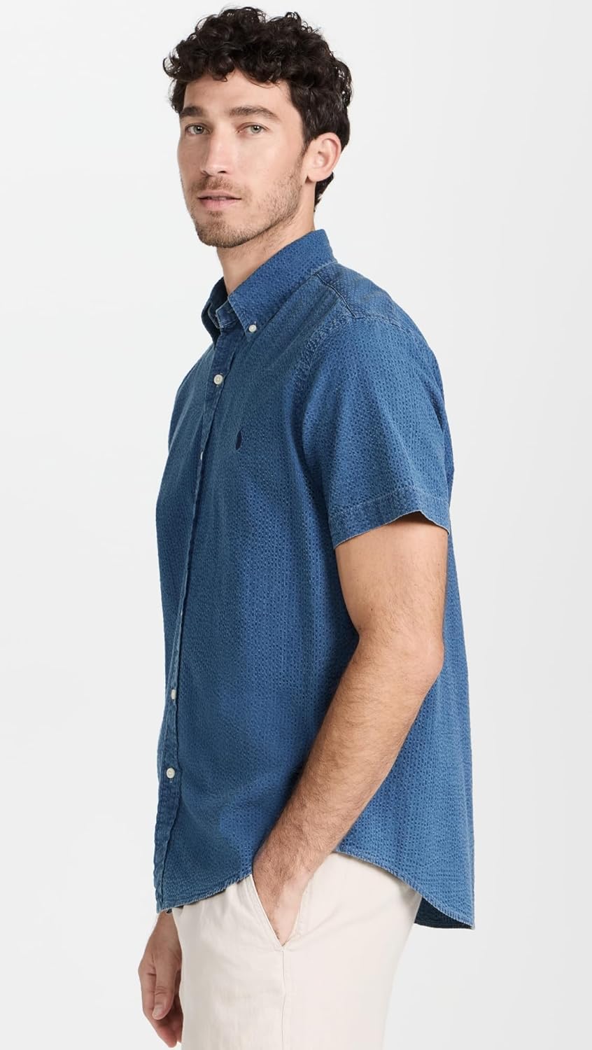 POLO RALPH LAUREN Мужская рубашка классического кроя из пике, Dark Indigo — фото 4