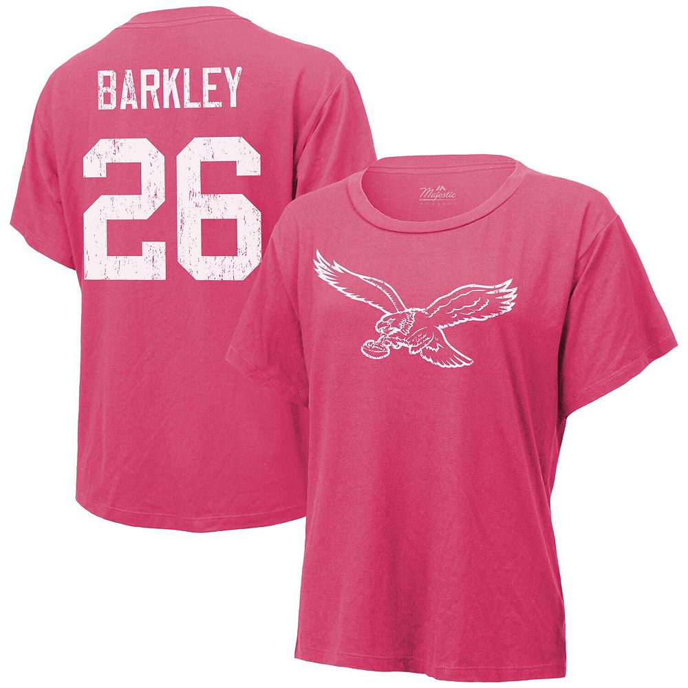 

Женская розовая футболка Majestic Threads Saquon Barkley Philadelphia Eagles с именем и номером, цвет Eag Pink