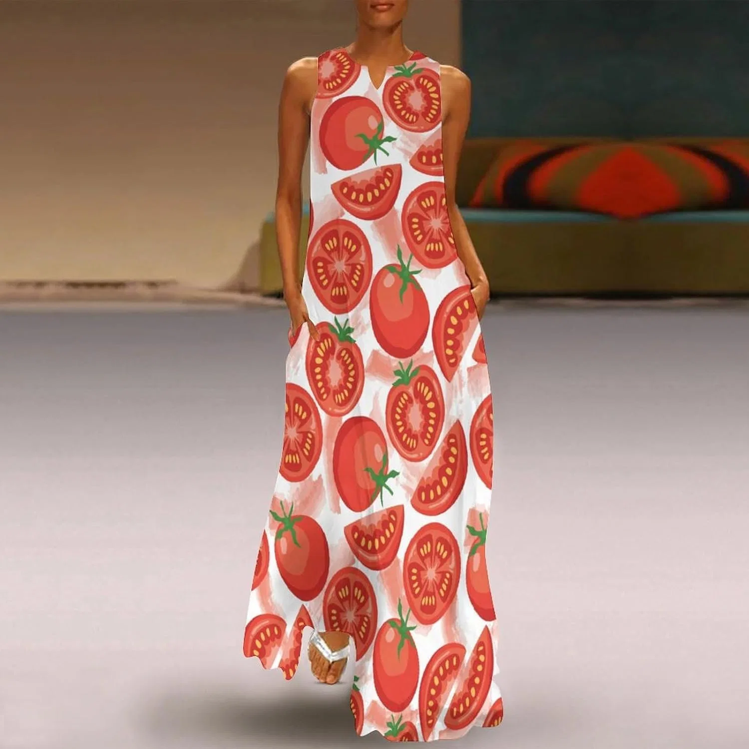Платье Cute Tomatos Женские платья Длина до щиколотки Комбинация Летнее платье Рабочее платье V-образный вырез Макси-юбка Праздничное — фото 2
