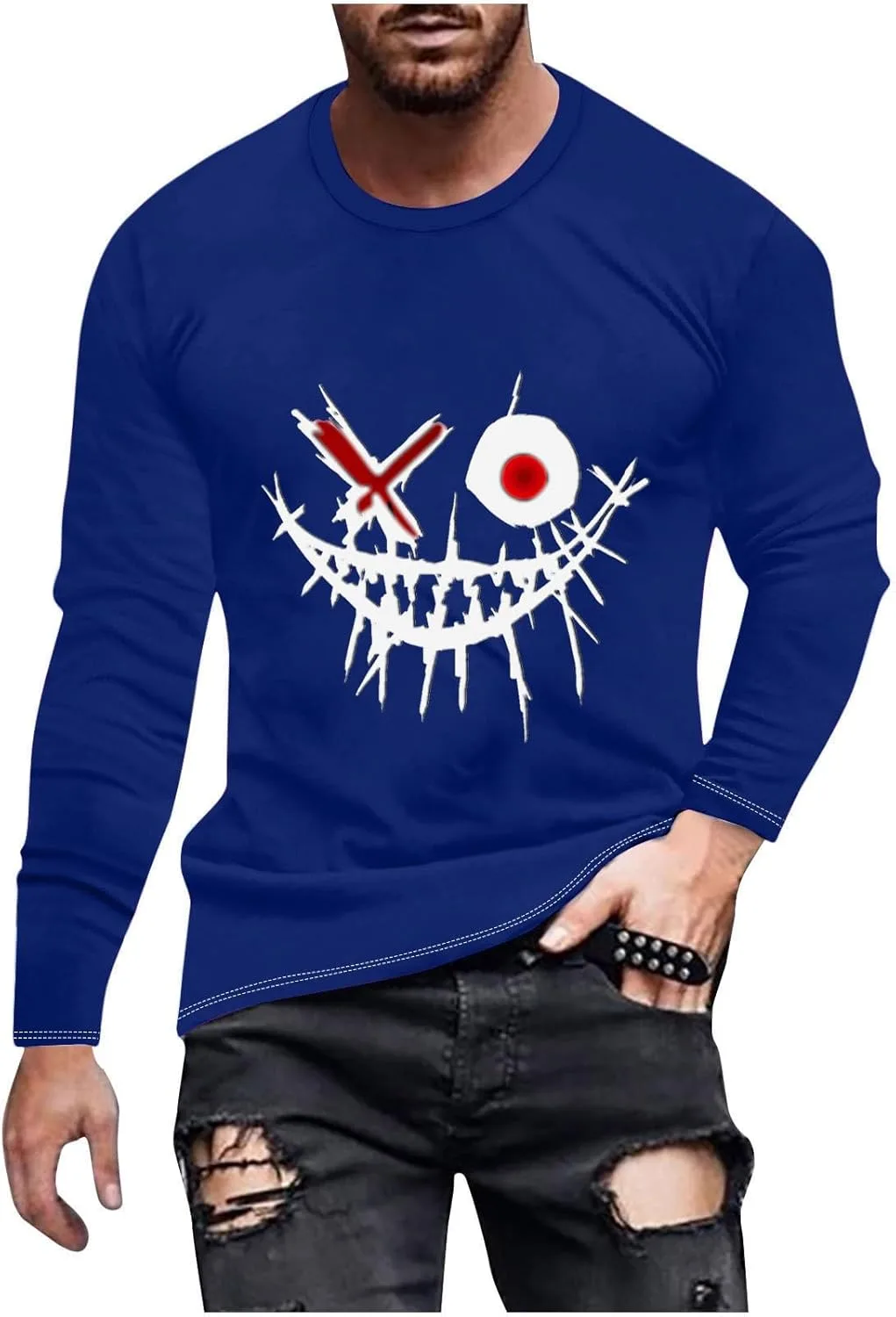 

Мужская блуза с принтом скелета, свободный крой, лодочный вырез