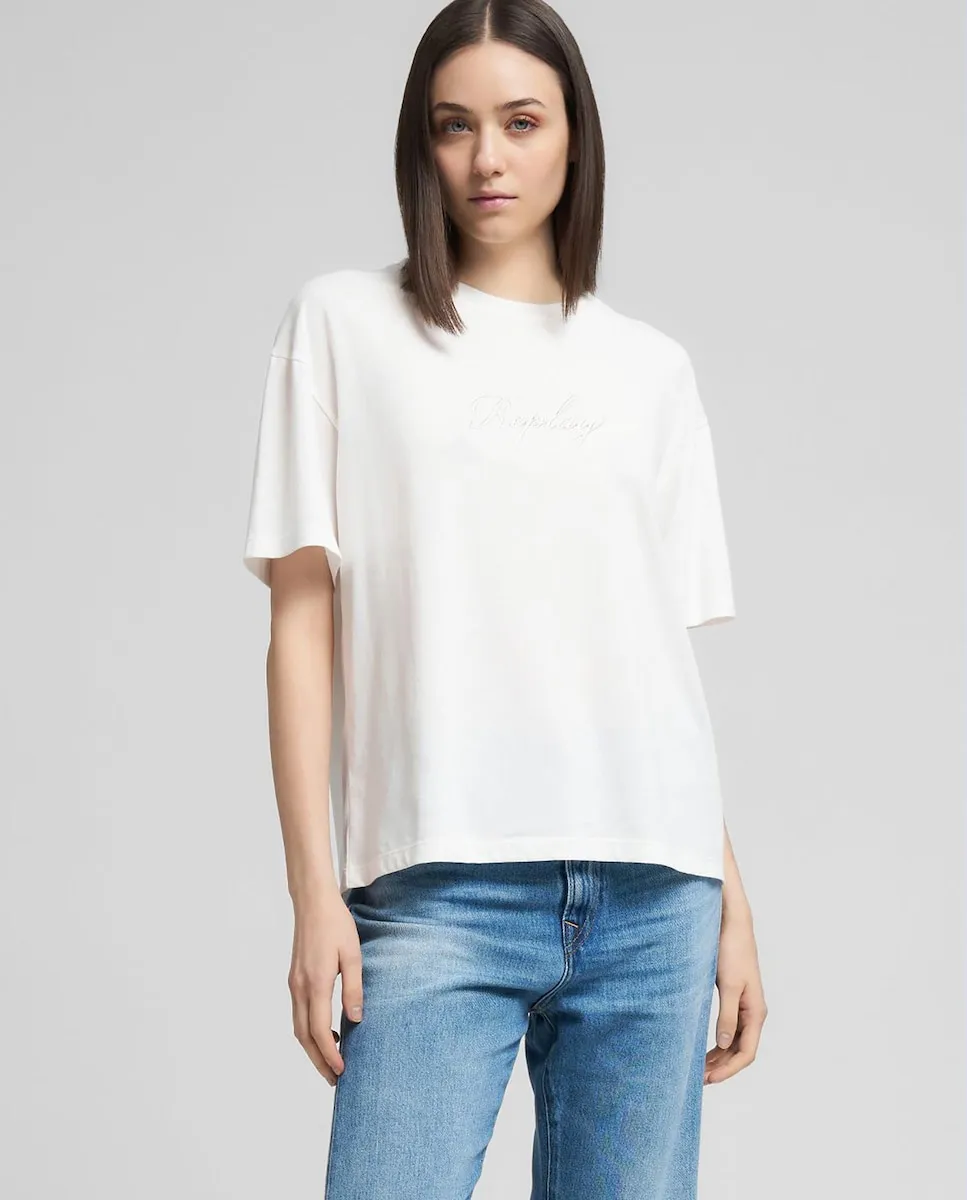 

Футболка для женщин с коротким рукавом и круглым вырезом Replay, белый