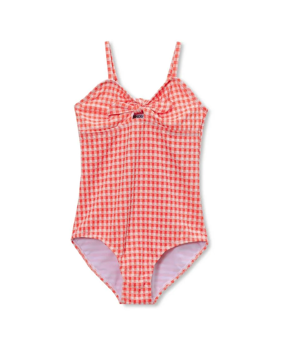 Детский цельный купальник с вырезами, устойчивый к хлору Lands' End, Coral/Gingham