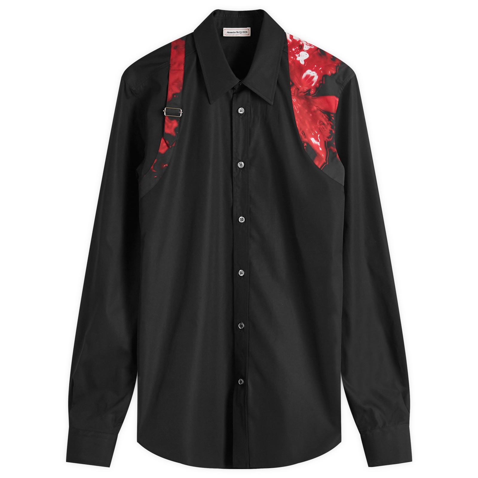 

Рубашка Alexander Mcqueen Waxed Floral Print Harness Shirt, черный