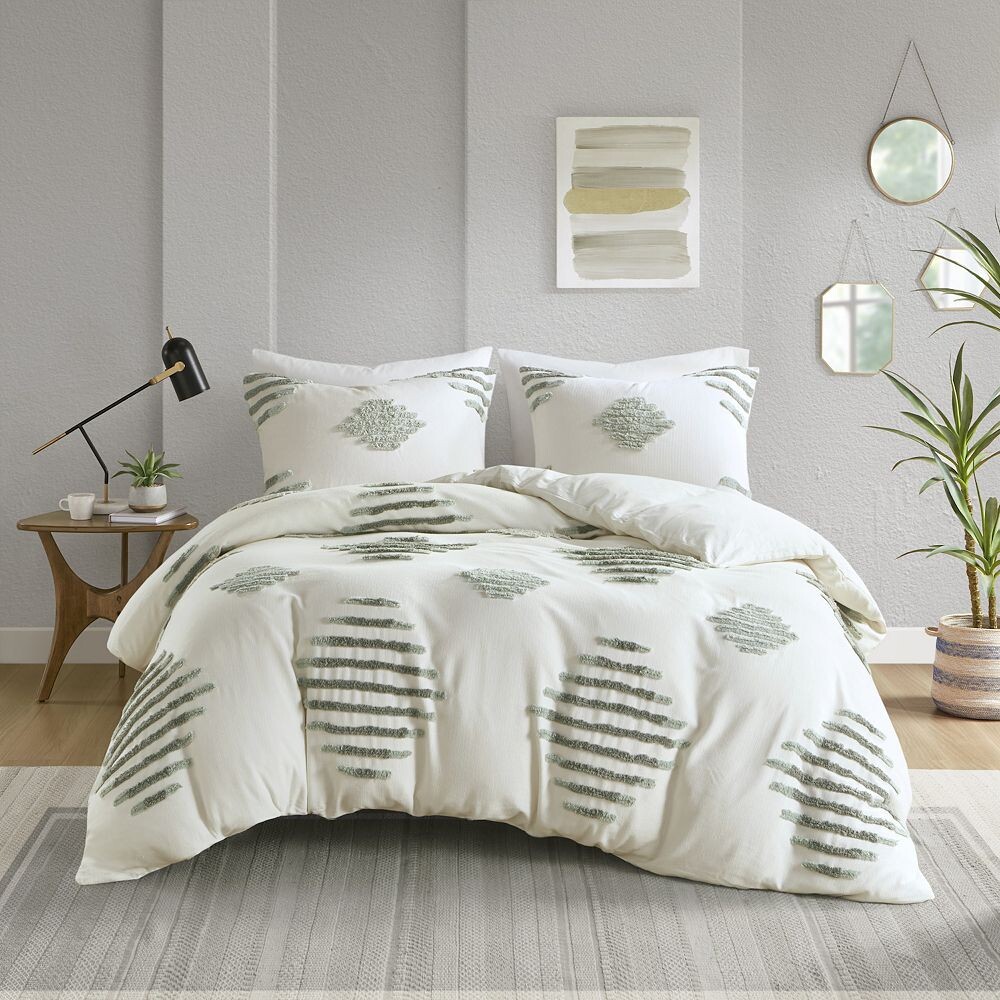 

INK+IVY Tahli Комплект пододеяльников из 3 предметов из смеси хлопка и синели, цвет Green Ivory