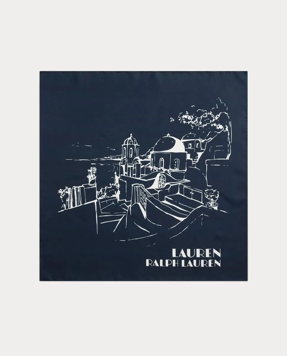 

Женский шелковый платок с принтом Lauren Ralph Lauren, темно-синий
