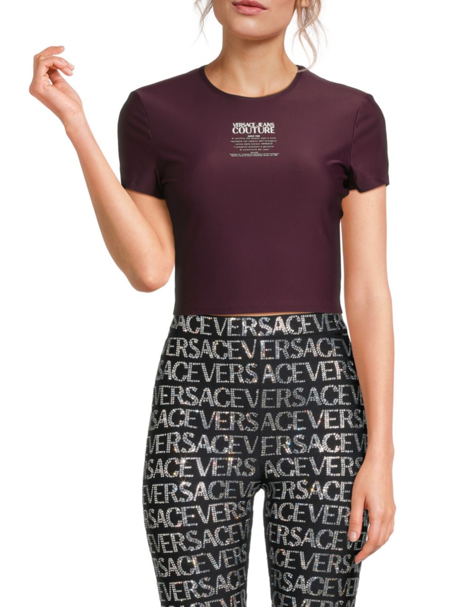 

Укороченная футболка с логотипом Versace Jeans Couture, цвет Plum