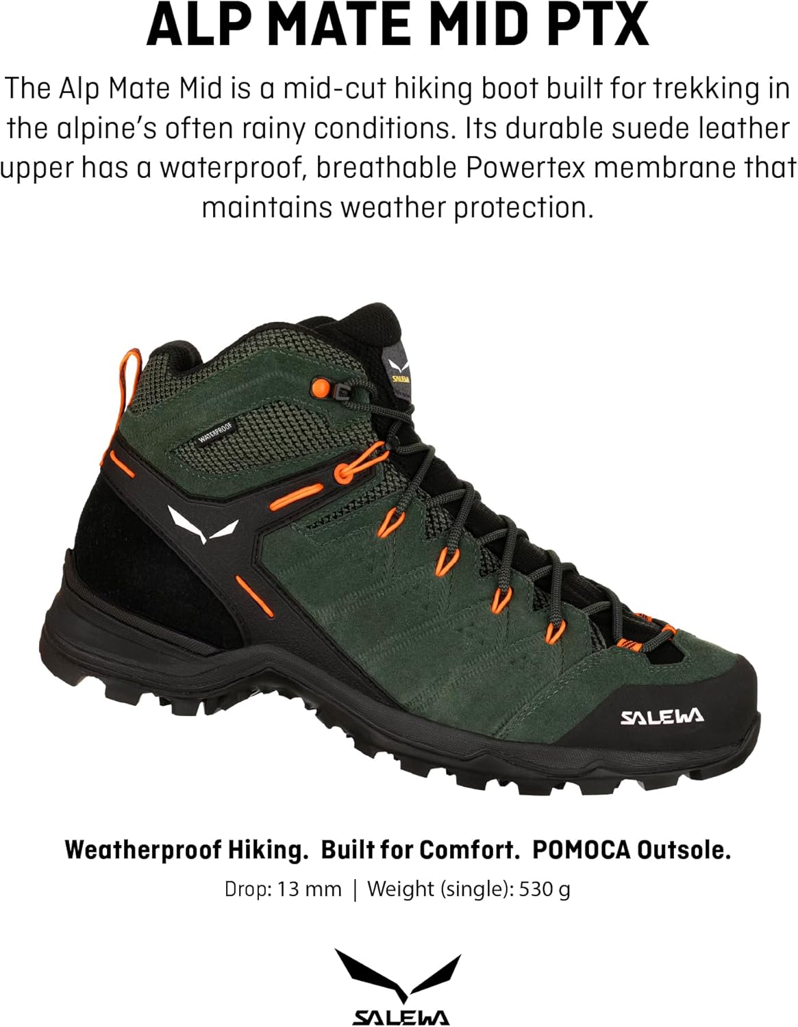 Мужские водонепроницаемые треккинговые и походные ботинки Salewa Alp Mate Mid, черный — фото 2