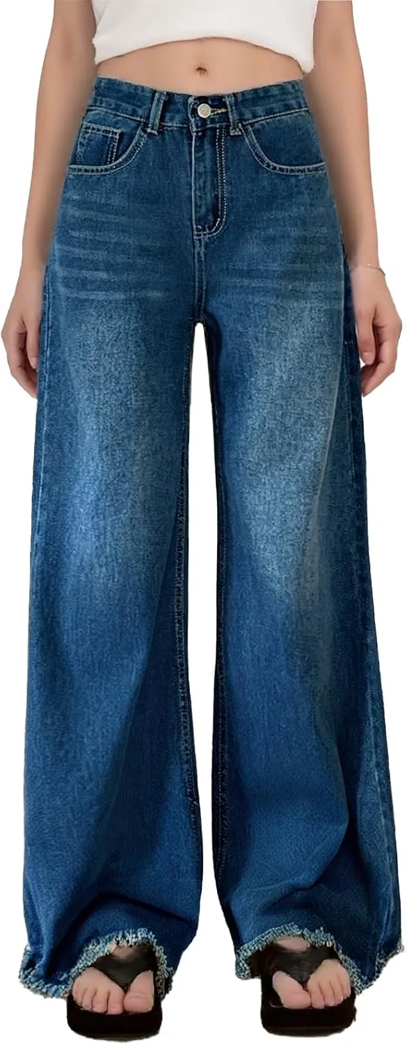 

Женские джинсы с широкими штанинами, высокая посадка, прямые, эластичные