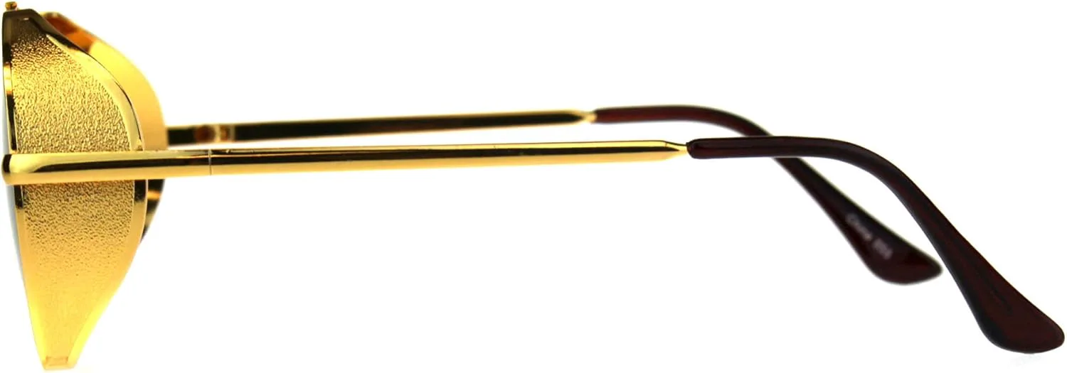 

Солнцезащитные очки в стиле стимпанк с боковой защитой, круглым металлическим плоским верхом и переносицей, защита от УФ-излучения UV 400 PASTL, Yellow Gold (Black)