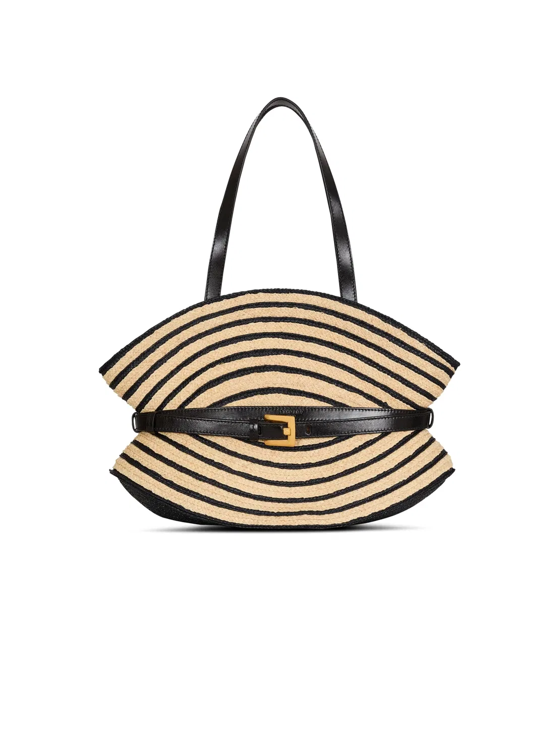Сумка Medium Shuffle из гладкой кожи и двухцветной рафии BALMAIN, бежевый