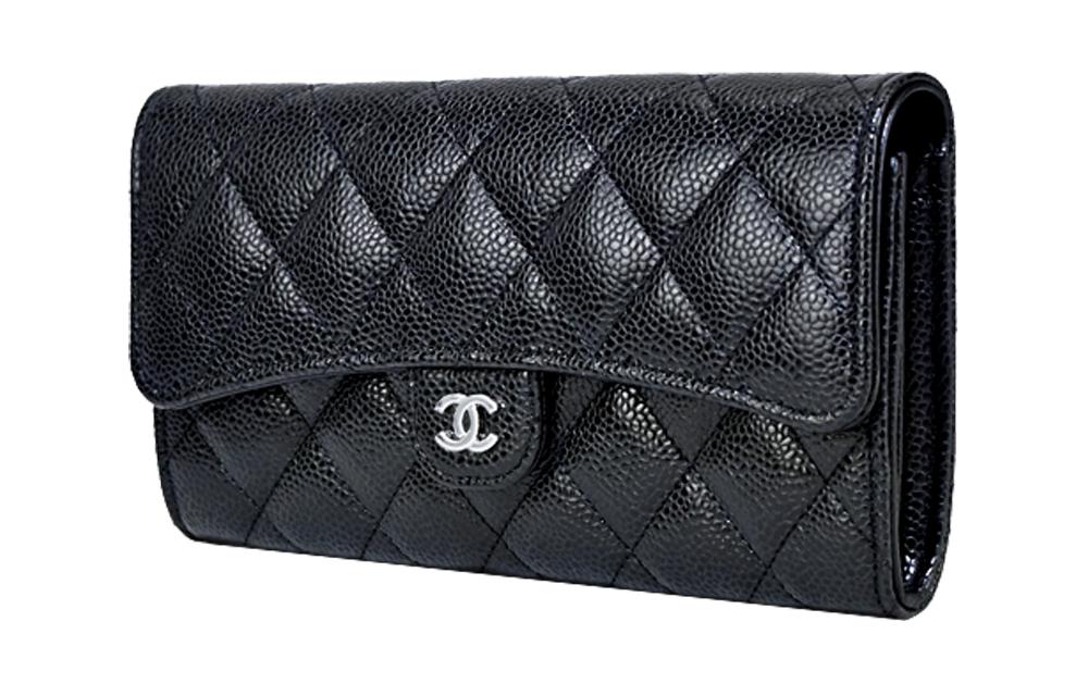 CHANEL Женский бумажник из зернёной телячьей кожи с серебряной фурнитурой чёрный — фото 3