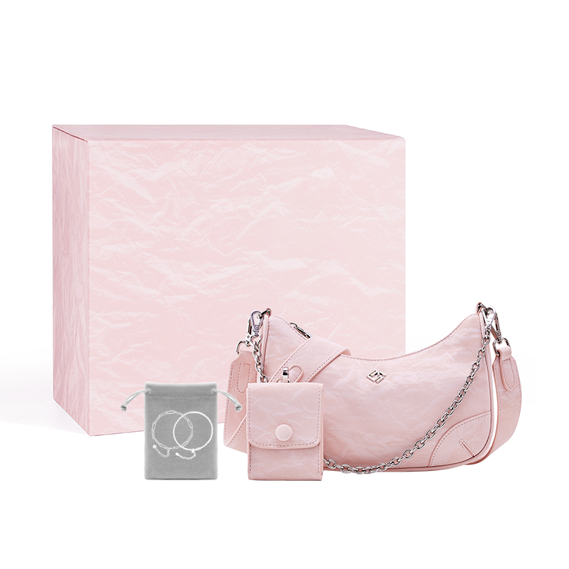 

HE BAO BAO Сумка через плечо из искусственной кожи персикового розового цвета, New Chinese Style Peach Pink 3-in-1 Bag+Box