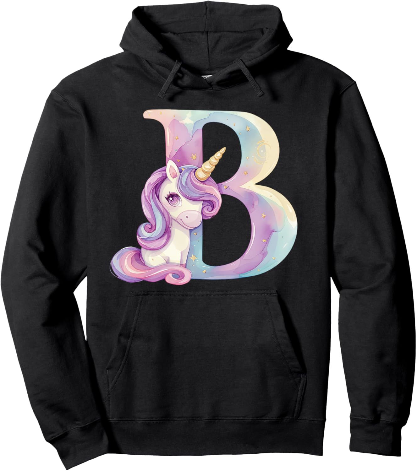 

Худи с монограммой B, наряд на день рождения с единорогом и начальной буквой B Unicorn Alphanet Tees Nyc, черный