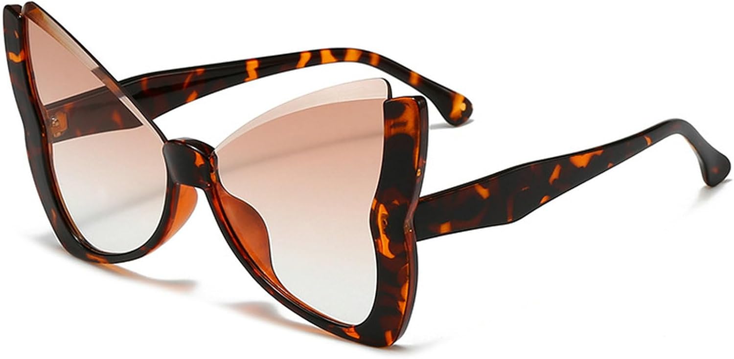 

Ретро-солнцезащитные очки в форме бабочки большого размера для женщин, модный винтажный стиль 2025 года, большие солнцезащитные очки в форме бабочки с полуободковой оправой mincl, Leopard Brown