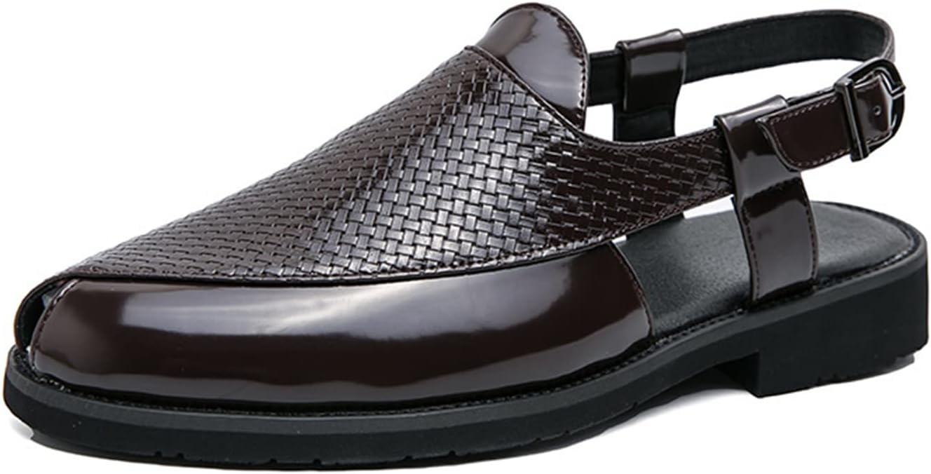 

Мужские закрытые босоножки с плетеной кожей и плоской подошвой в римском стиле, с регулируемым ремешком на щиколотке, дышащие, удобные, с поддержкой свода стопы, платформа, повседневные свадебные туфли, пляжные прогулочные сандалии Ornveion, кор...