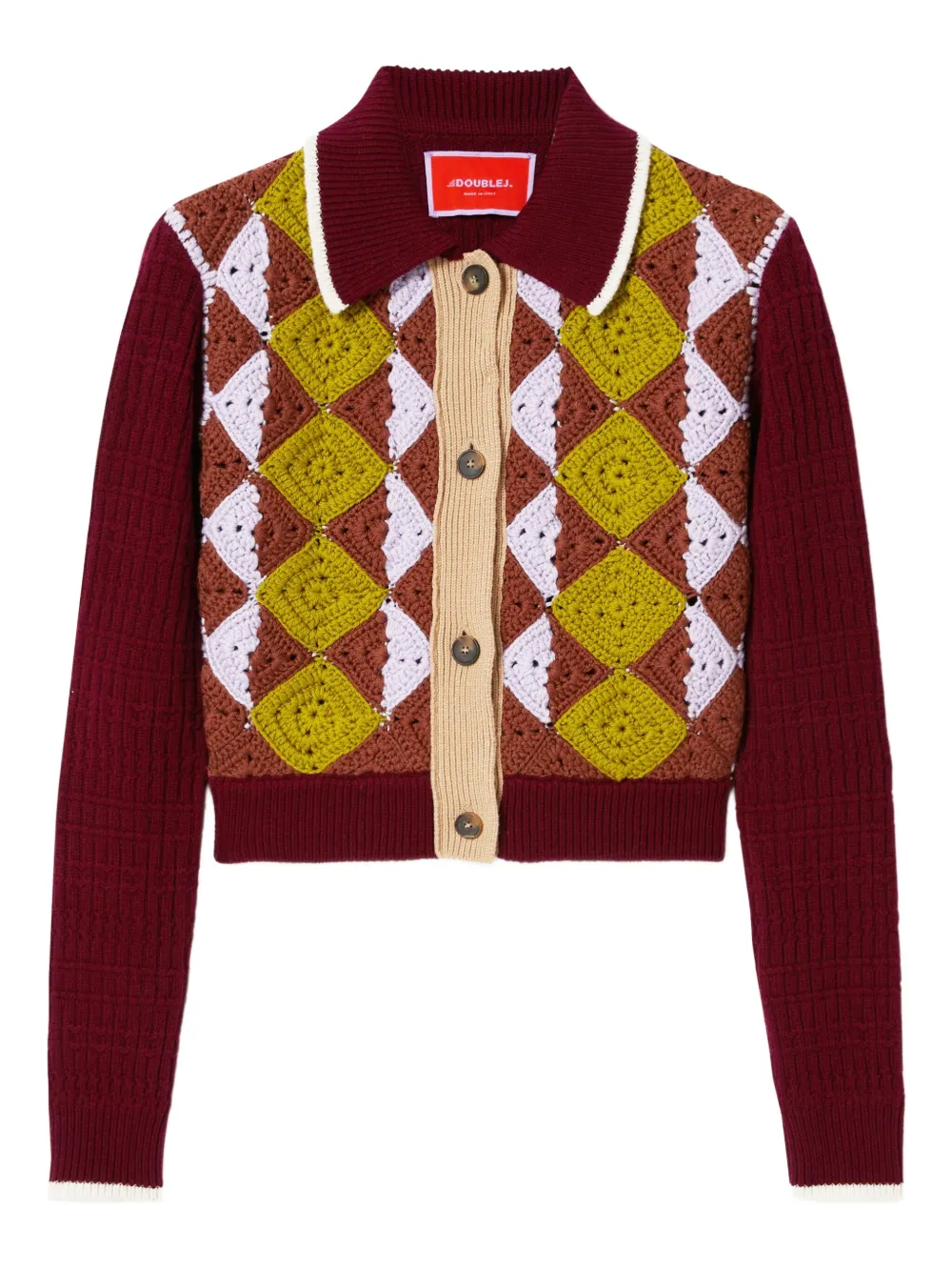 

Кардиган со вставками в технике кроше La DoubleJ, коричневый