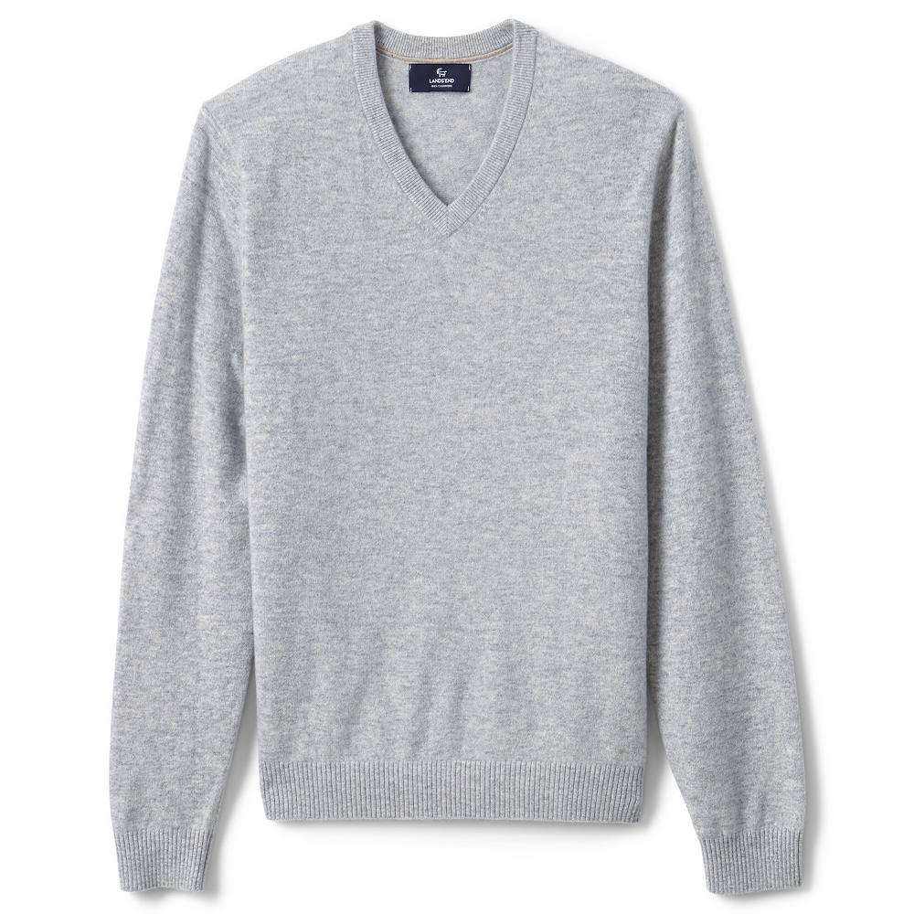 

Мужской свитер из тонкого кашемира Lands End с v-образным вырезом Lands' End, цвет Light Gray Heather