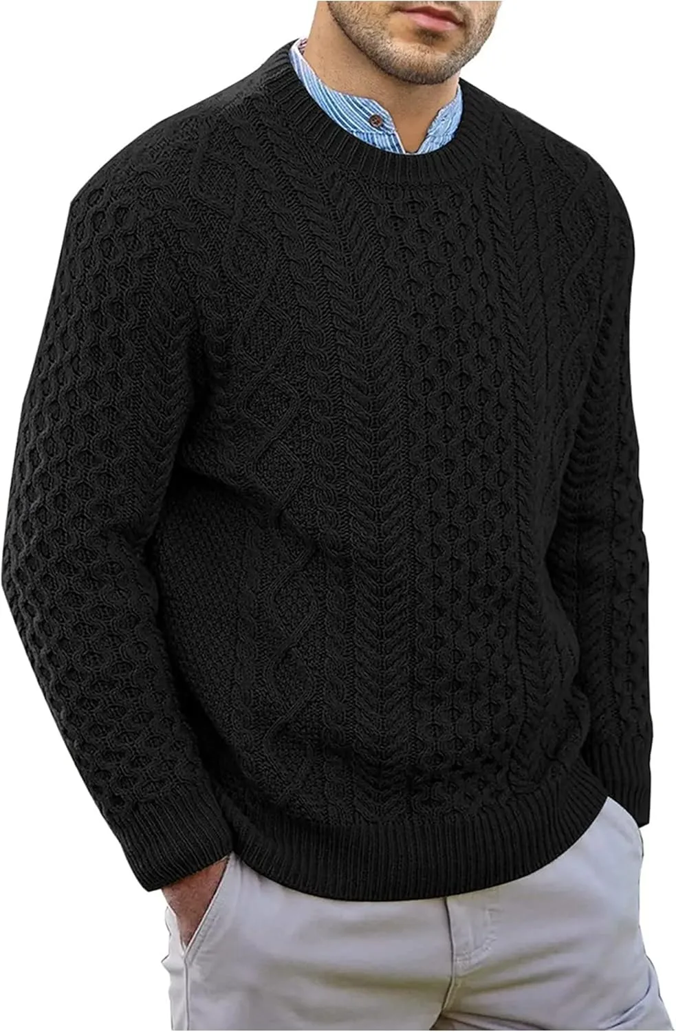 

Свитер мужской осенне-зимний однотонный вязаный Dressnu