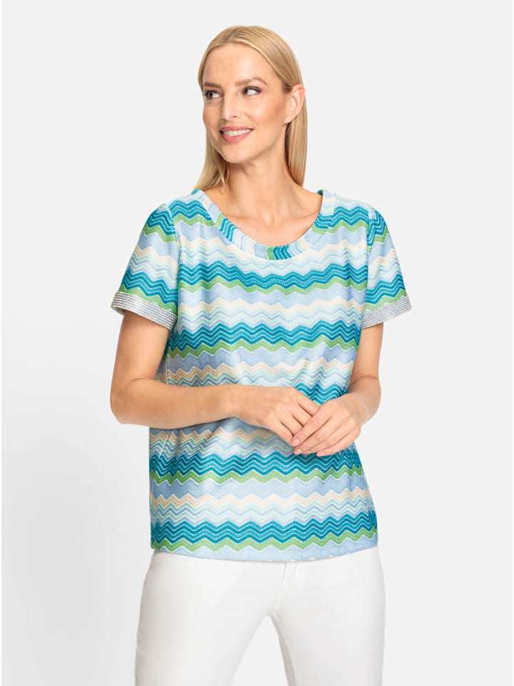 

Рубашка с круглым вырезом в бирюзовом и экрю цветах Heine