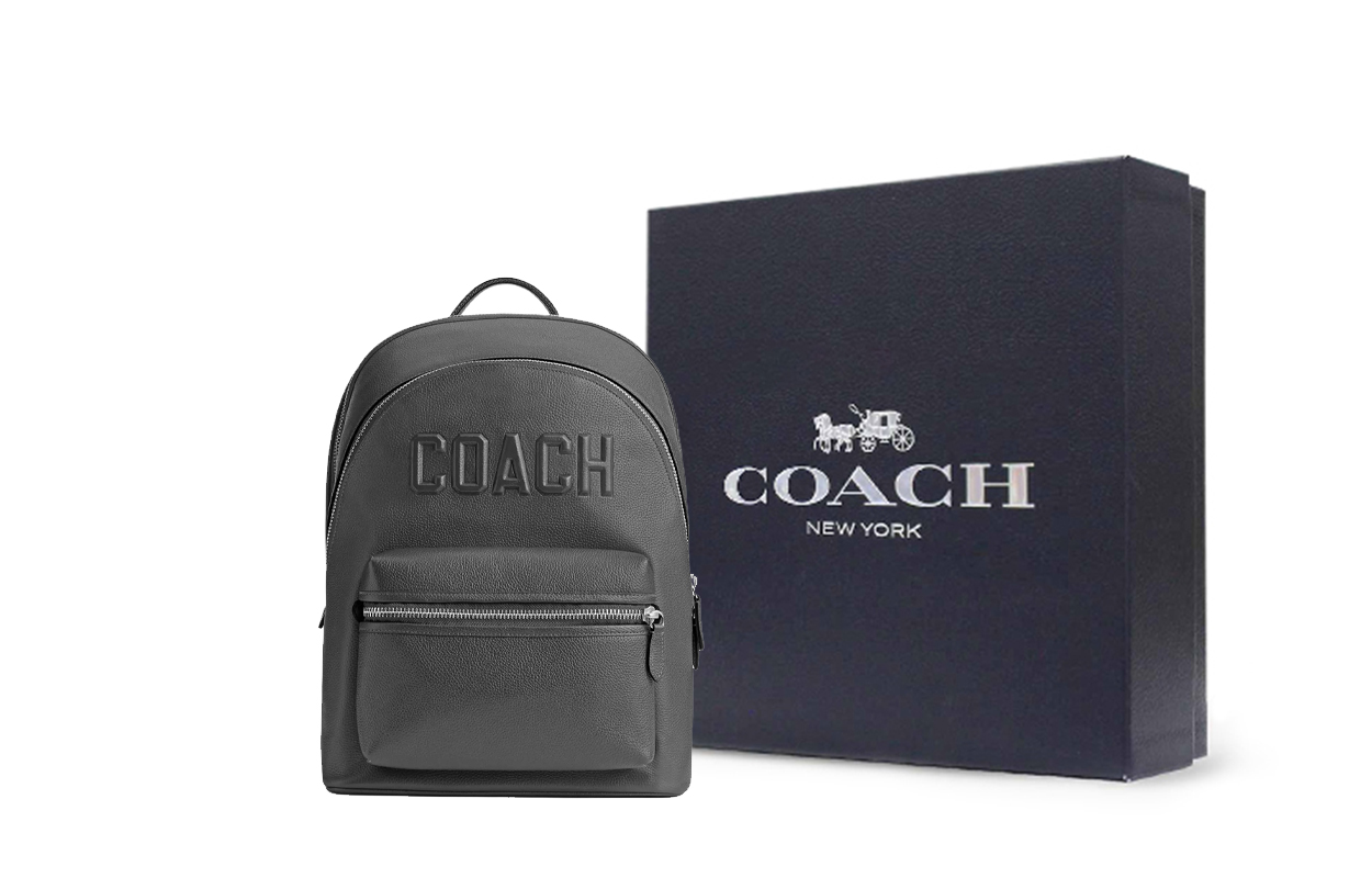 

COACH Кожаный рюкзак большой мужской угольный