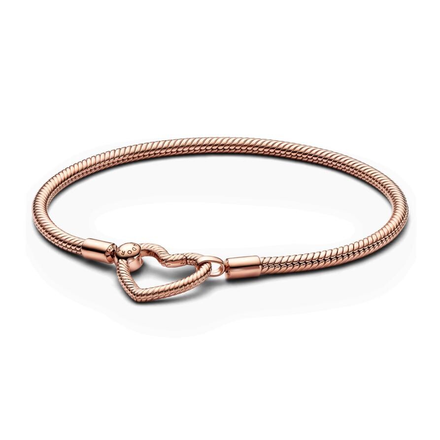 

Браслет Pandora Moments Heart Closure Snake Chain, покрытие - розовое золото