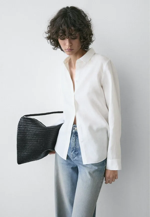 Струящаяся блузка на пуговицах Massimo Dutti, White — фото 3