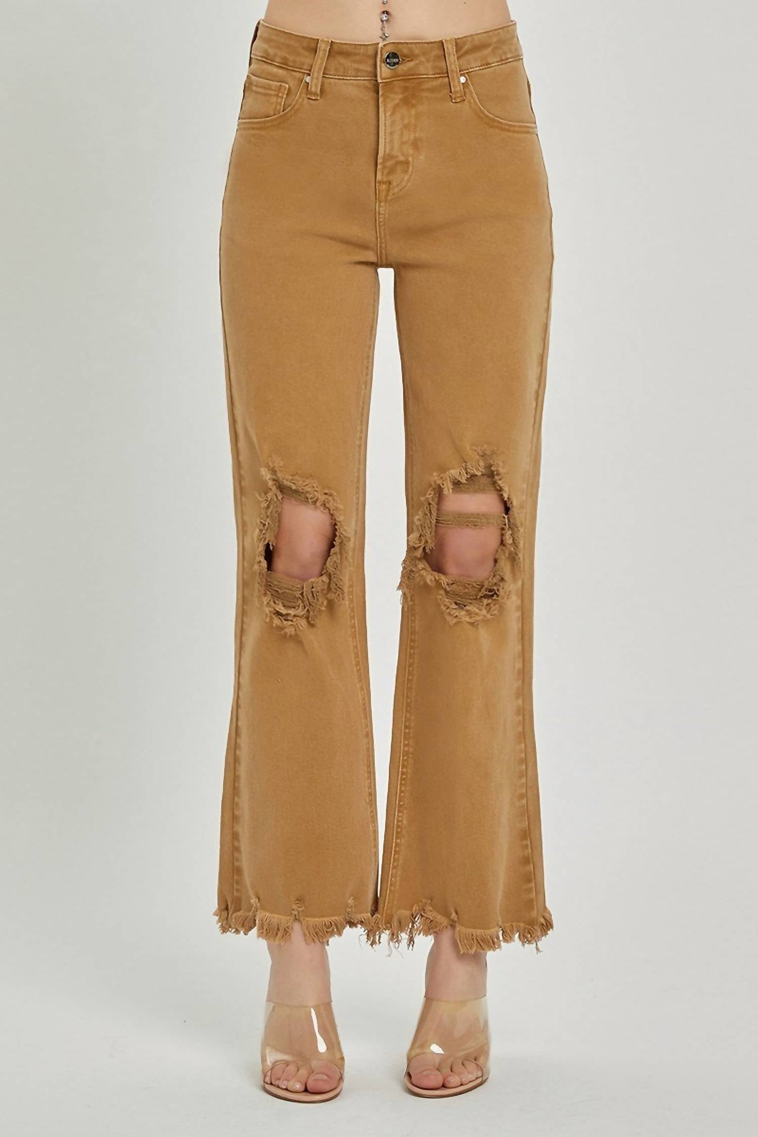 

Женские потертые прямые джинсы Plus In Mocha Brown RISEN