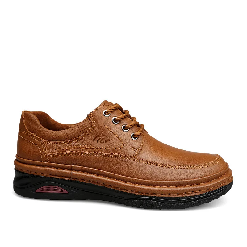 Мужские повседневные туфли из натуральной кожи GONGNIULEITING, Light Brown Insulated Shoes — фото 3
