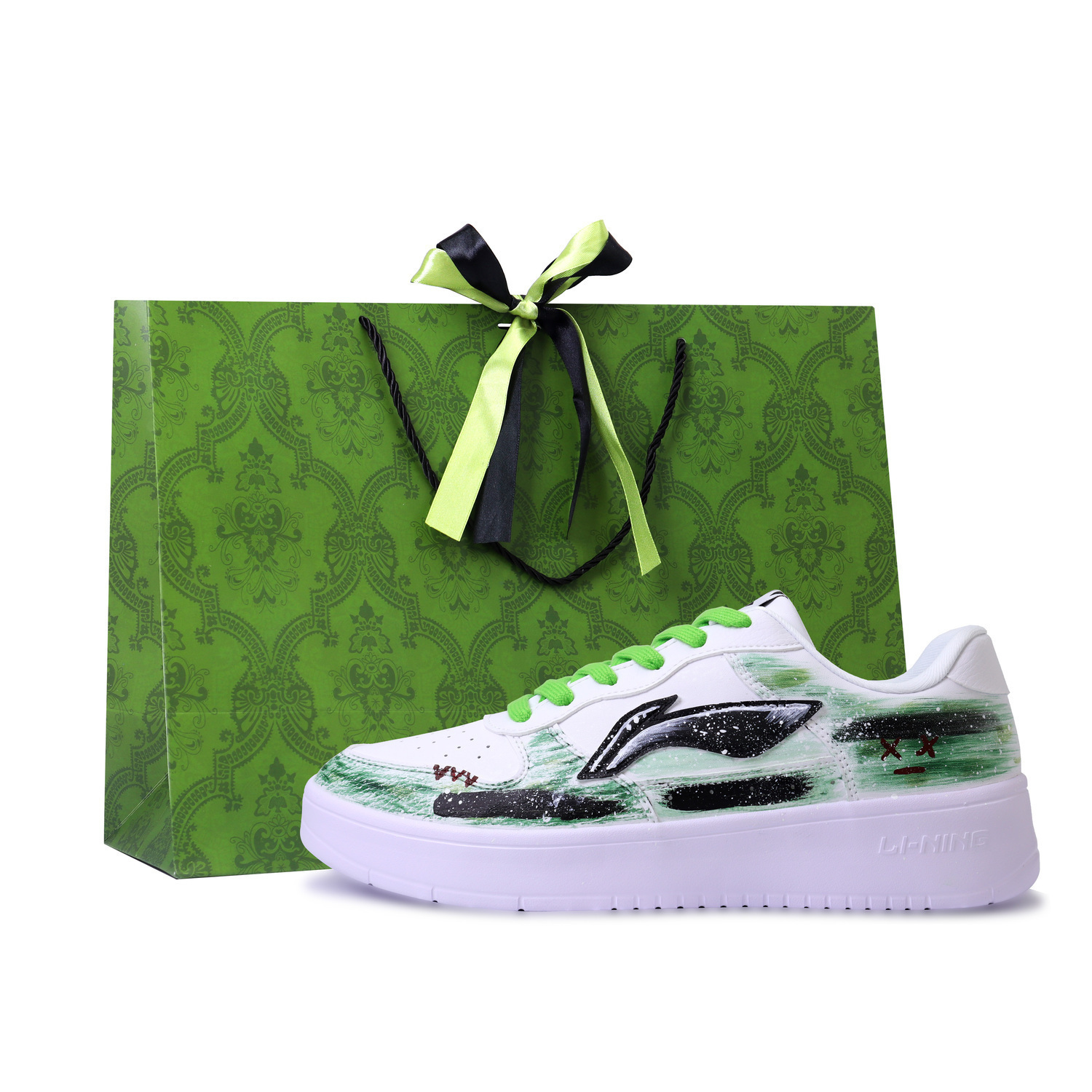 

LINING Лининг Понтон Боутс устойчивые к истиранию, легкие и дышащие лоу-топ скейтборд кроссовки унисекс белый зеленый черный, цвет White Green Black