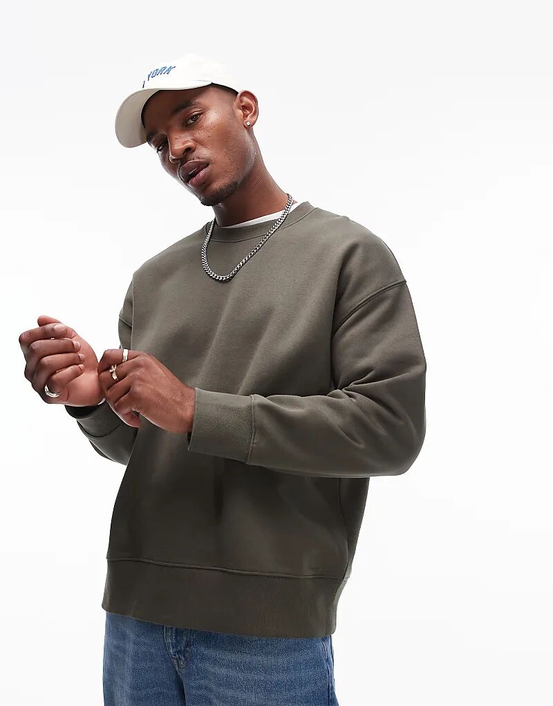 

Премиальная толстовка большого размера из плотной ткани цвета хаки Topman