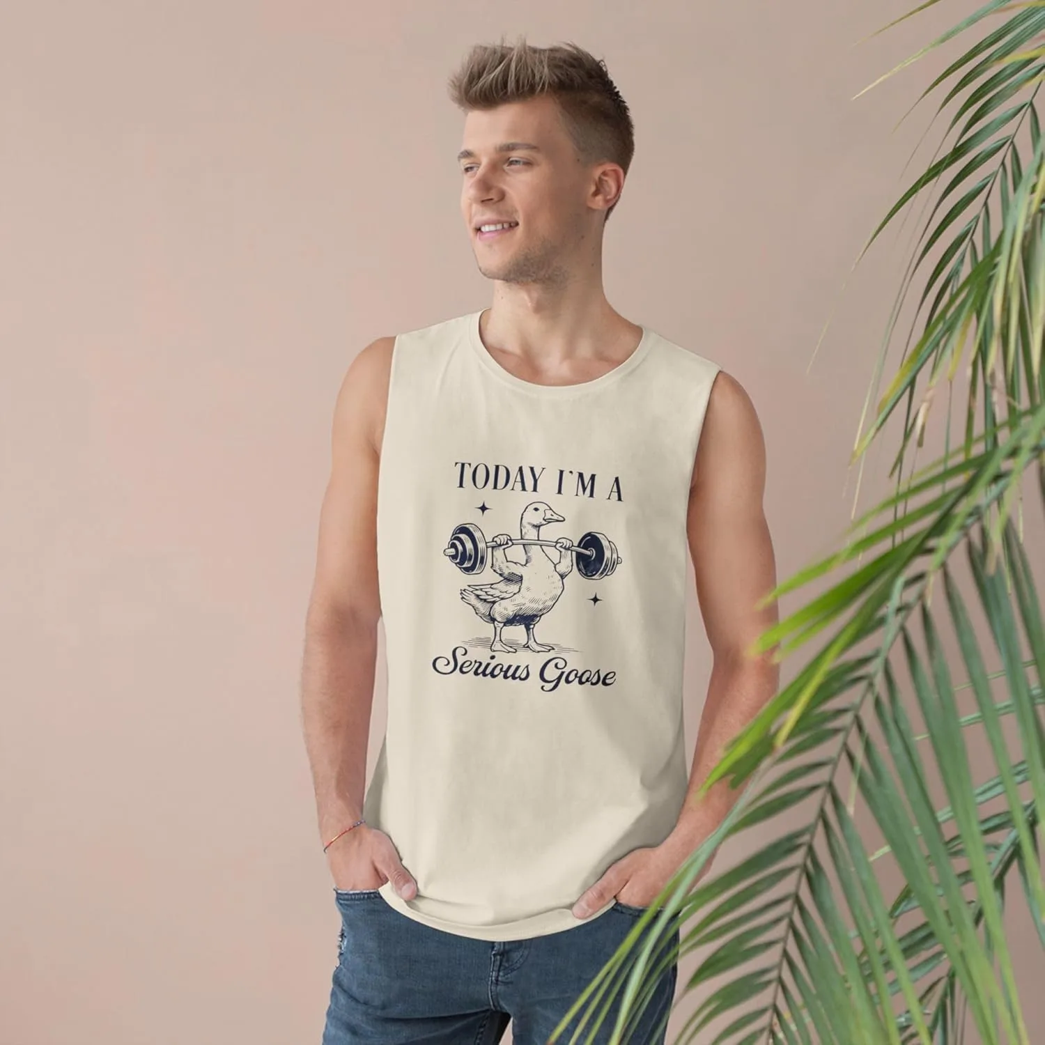 Майка Serious Goose Tank - спортивная футболка унисекс, забавная футболка для тренировок, майка в стиле Barnard GENERIC, Ecru — фото 2