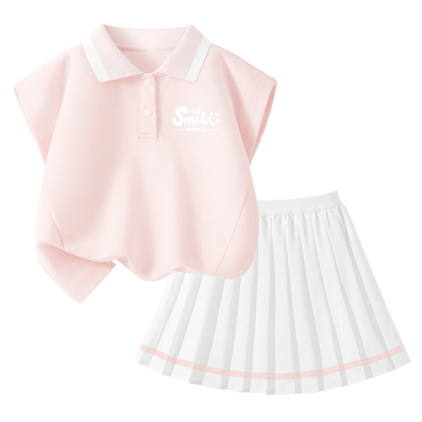 Детская спортивная поло с тонким коротким рукавом Disney, Di B Letter Smile K Peach Pink+Solid Color Peach Pink