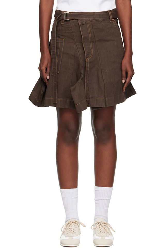 

Асимметричная джинсовая мини-юбка Sacai, коричневый