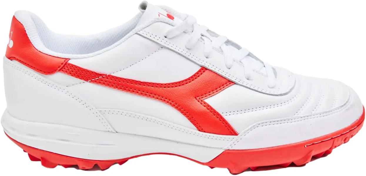 Футбольные бутсы Diadora Calcetto LT для игры на искусственном газоне - натуральная кожа, улучшенная амортизация, резина с повышенной износостойкостью, искусственный газон, оптимальное сцепление и стабильность, белый/красный — фото 2