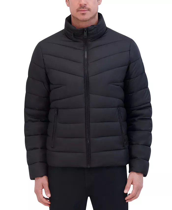 

Мужская стеганая облегченная куртка-пуховик с капюшоном на молнии Kenneth Cole, черный