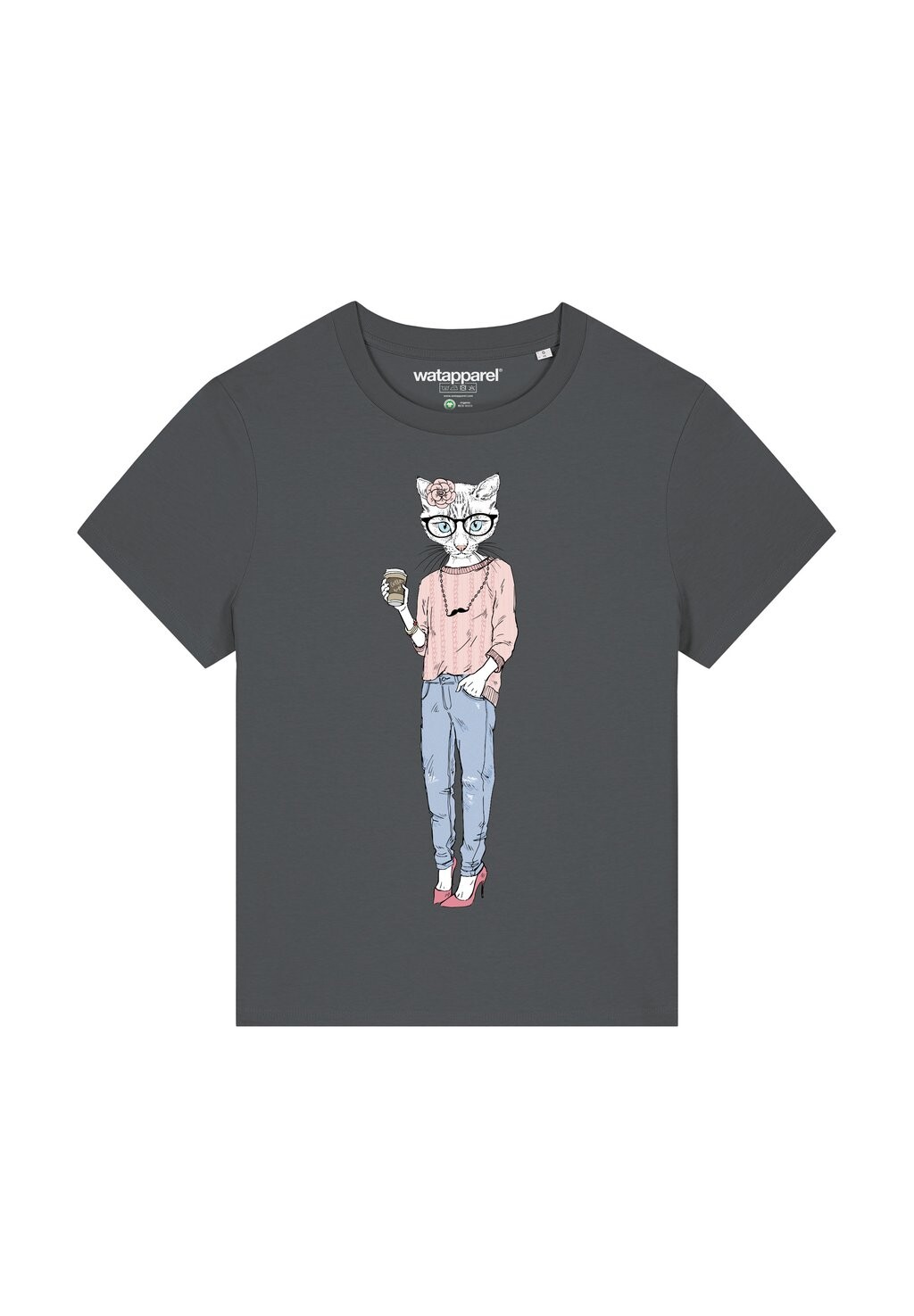 

Футболка с принтом HIPSTER CAT WITH MOUSTACHE watapparel, антрацит