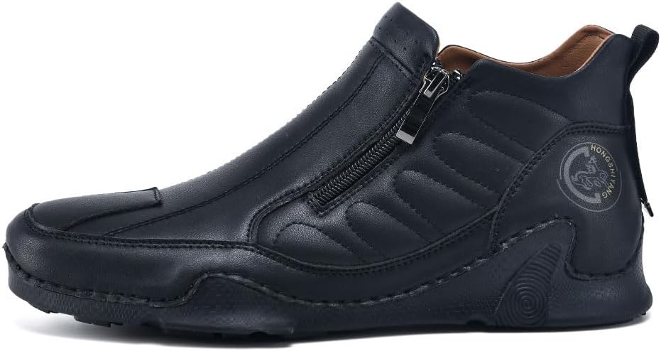 

Мужские кожаные ботинки на молнии, слипон чукка, высокие, легкие, классические повседневные удобные модные лоферы для прогулок Asifn, черный