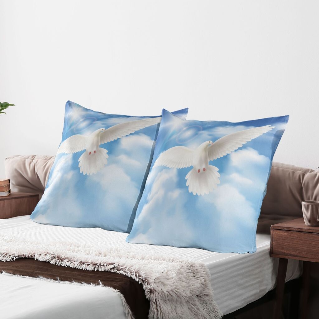 

ABAKUHAUS Чехлы для подушек с принтом птиц, набор из 2 шт., Невинный голубь, летящий в солнечном небе с пушистыми облаками, Чехол для подушки с декоративным принтом, 80x80 см, бледно-голубой, темно-серый