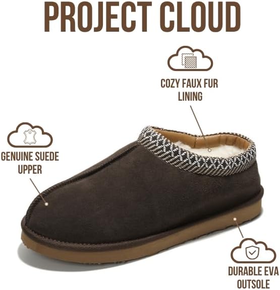 Мужские тапочки Project Cloud из 100 натуральной кожи с австралийской овчиной и стелькой с эффектом памяти, для улицы и дома - Нескользящие пушистые мужские туфли, шоколадный — фото 2