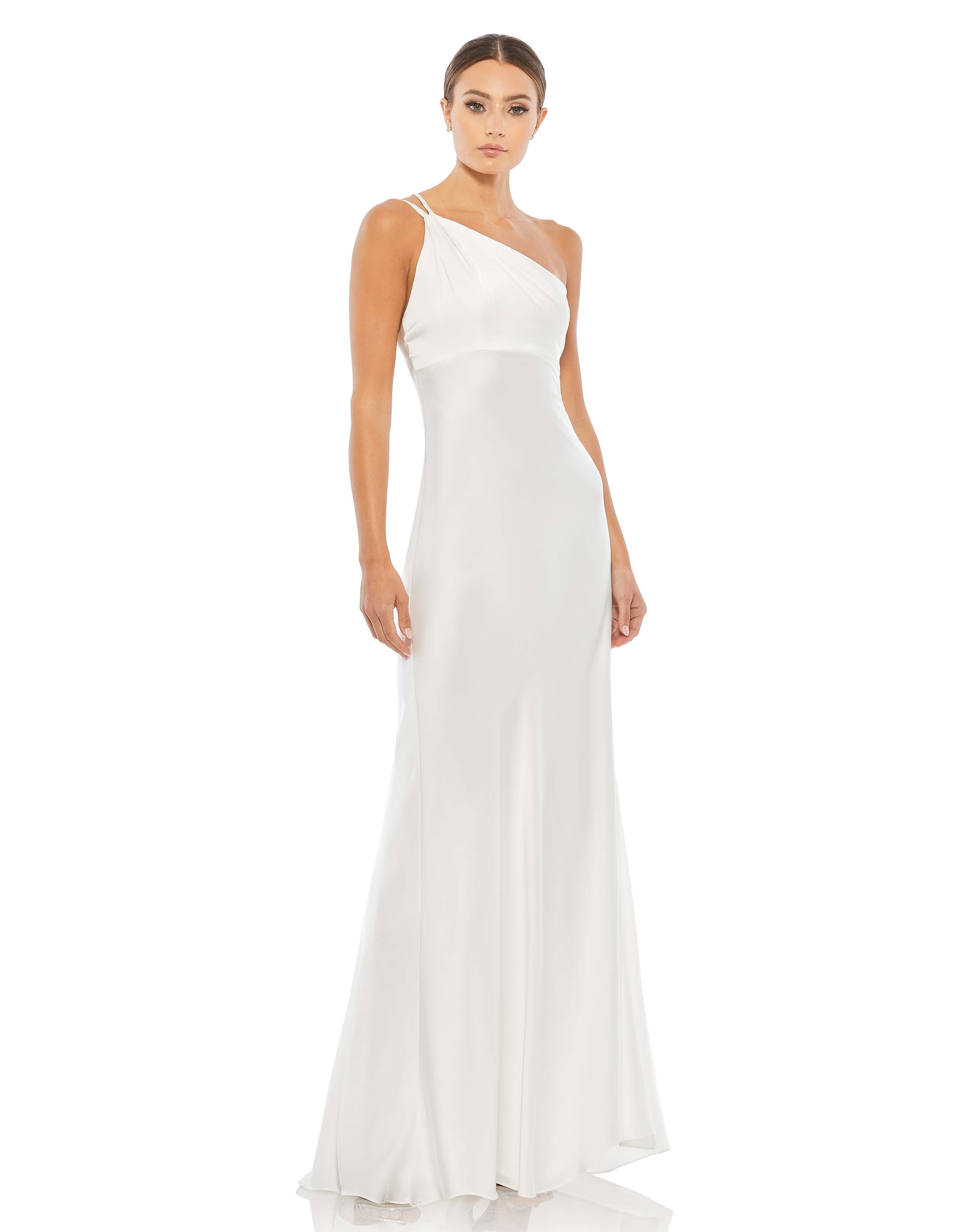 

Атласное платье на одно плечо с двумя бретелями Ieena for Mac Duggal, белый
