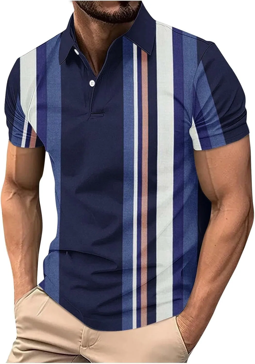 Мужская футболка с воротником-стойкой, короткий рукав, сетка, Polyester, I-638 Dark Royal Blue